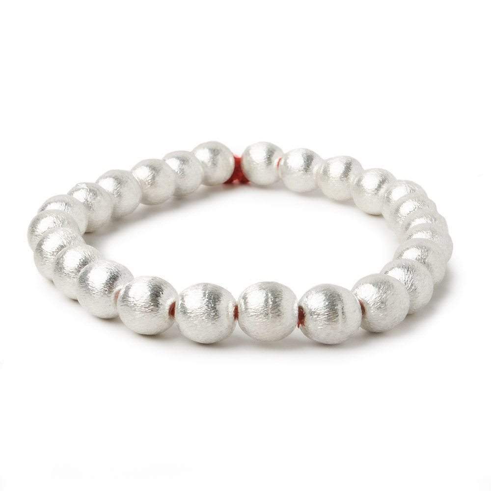 8mm Silver Plated Copper Brushed Round Beads - 25 pcs, 8" Strand - AtlantaFindingsCompany