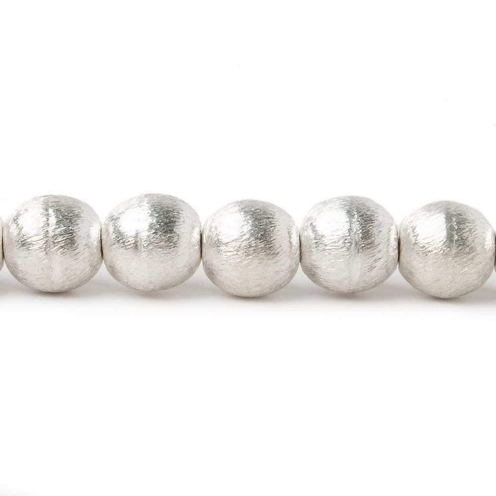 8mm Silver Plated Copper Brushed Round Beads - 25 pcs, 8" Strand - AtlantaFindingsCompany