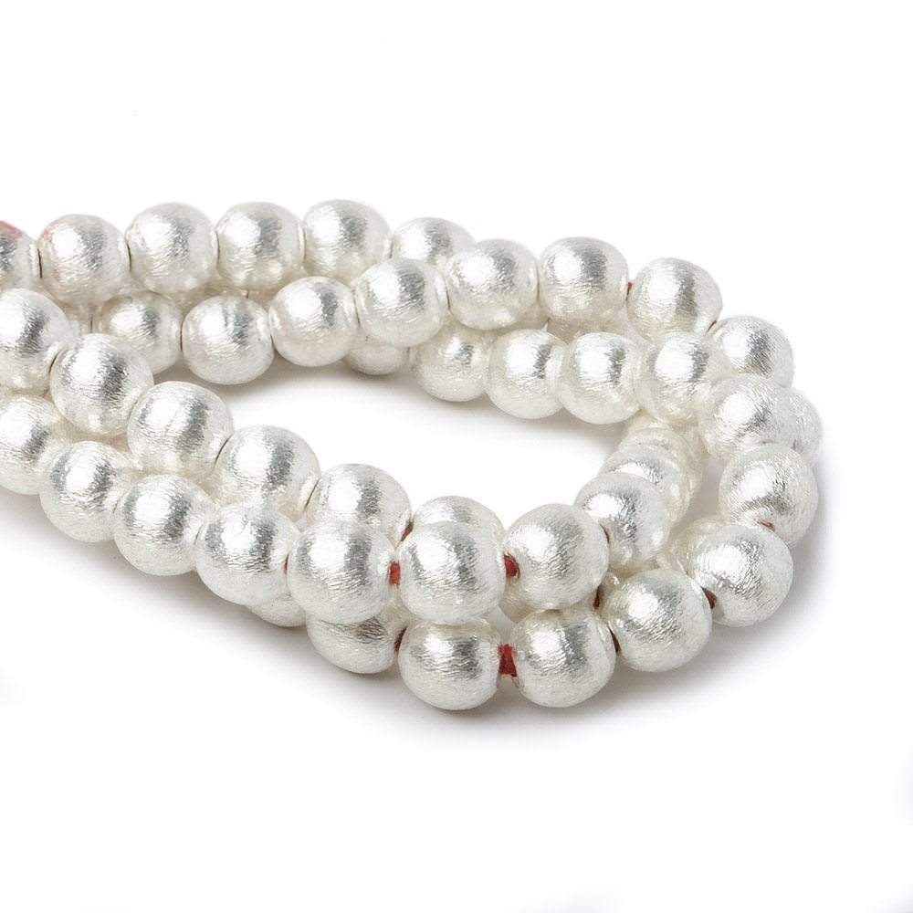 8mm Silver Plated Copper Brushed Round Beads - 25 pcs, 8" Strand - AtlantaFindingsCompany