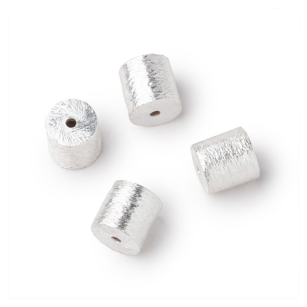 Set of 4: 8x8mm Sterling Silver Plated Copper Brushed Tube Beads - AtlantaFindingsCompany
