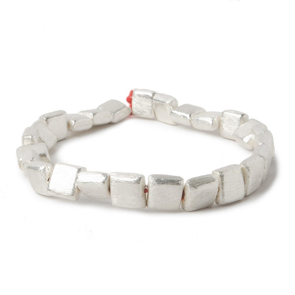 8mm Silver Plated Brushed Square Beads - 8 Inch Strand, 25 Pcs - AtlantaFindingsCompany