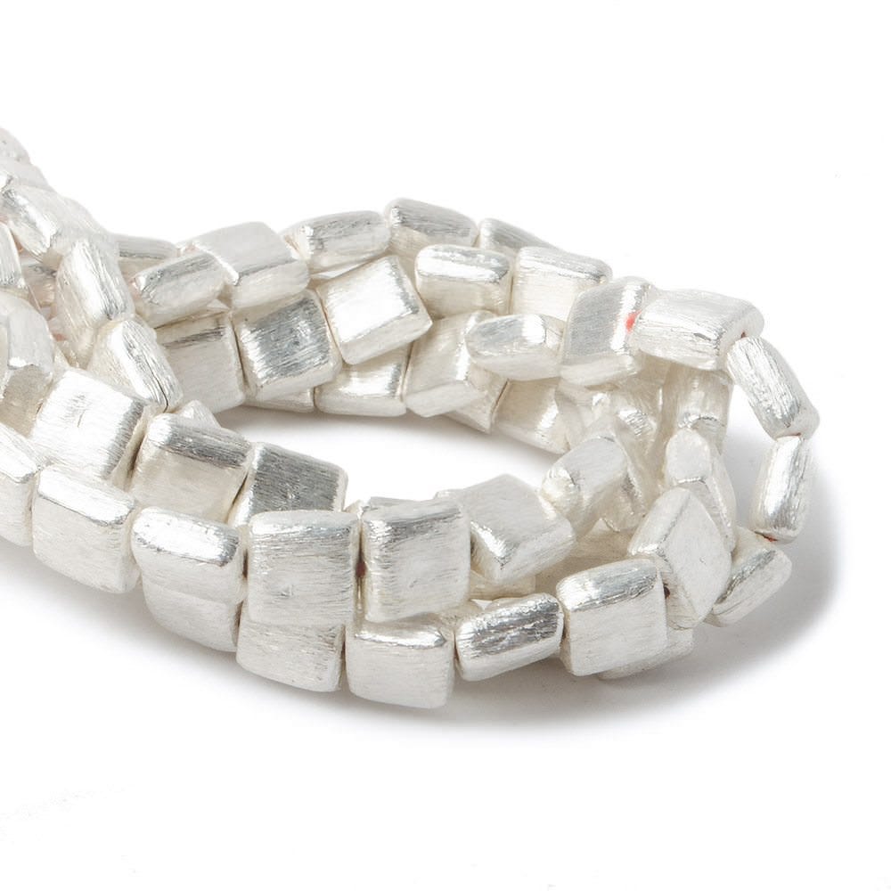 8mm Silver Plated Brushed Square Beads - 8 Inch Strand, 25 Pcs - AtlantaFindingsCompany