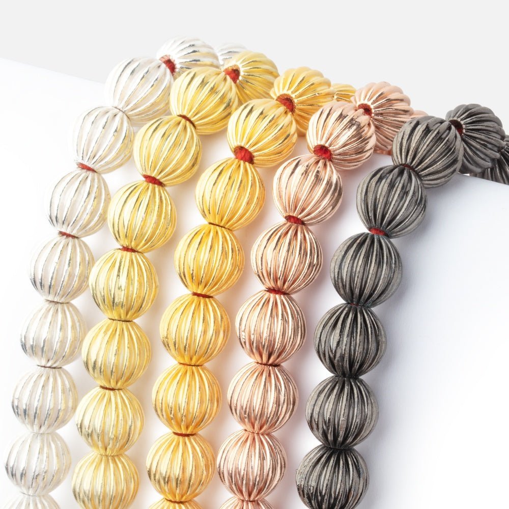 Shiny Plated Corrugated Round Beads - 9mm - AtlantaFindingsCompany