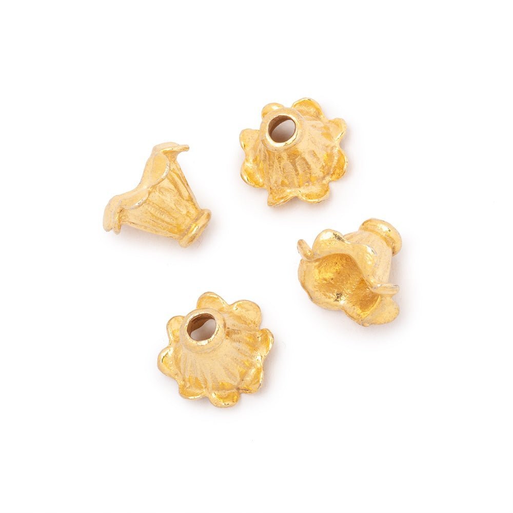 Set of 4: 9x11mm 22kt Gold Plated Copper Fluted Leaf Cone Beads - AtlantaFindingsCompany