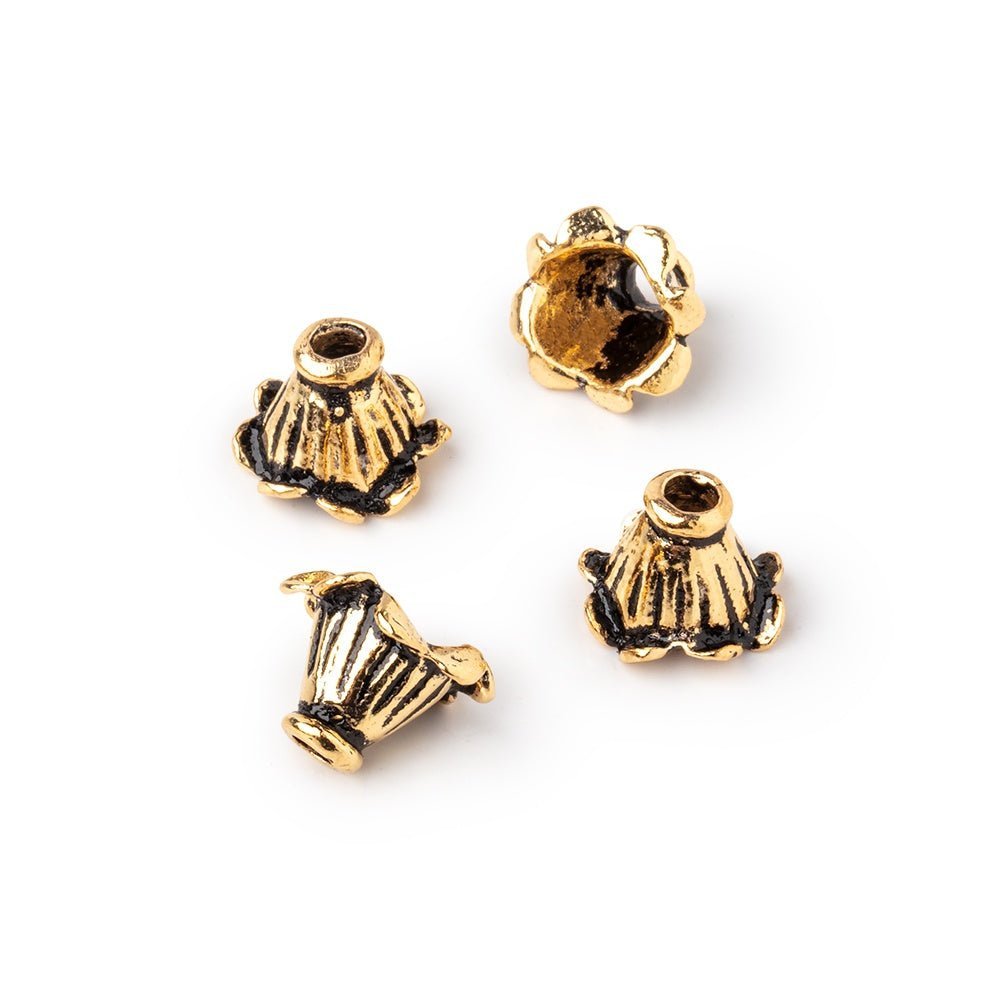 9x11mm Antiqued 22kt Plated Copper Fluted Leaf Cone Beads (Set of 4) - AtlantaFindingsCompany