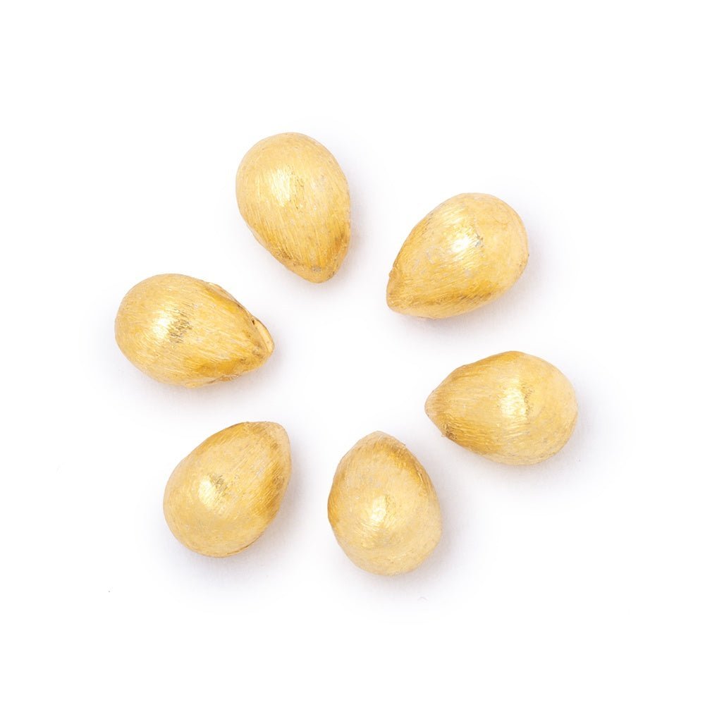 22kt Gold Plated Copper Brushed Tear Drop Beads - 9x6mm (Set of 6) - AtlantaFindingsCompany