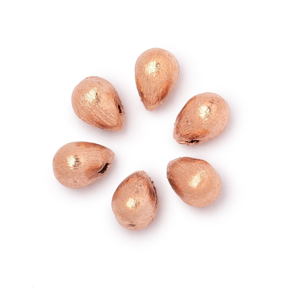 9x6mm Rose Gold Plated Copper Brushed Teardrop Beads - Set of 6 - AtlantaFindingsCompany