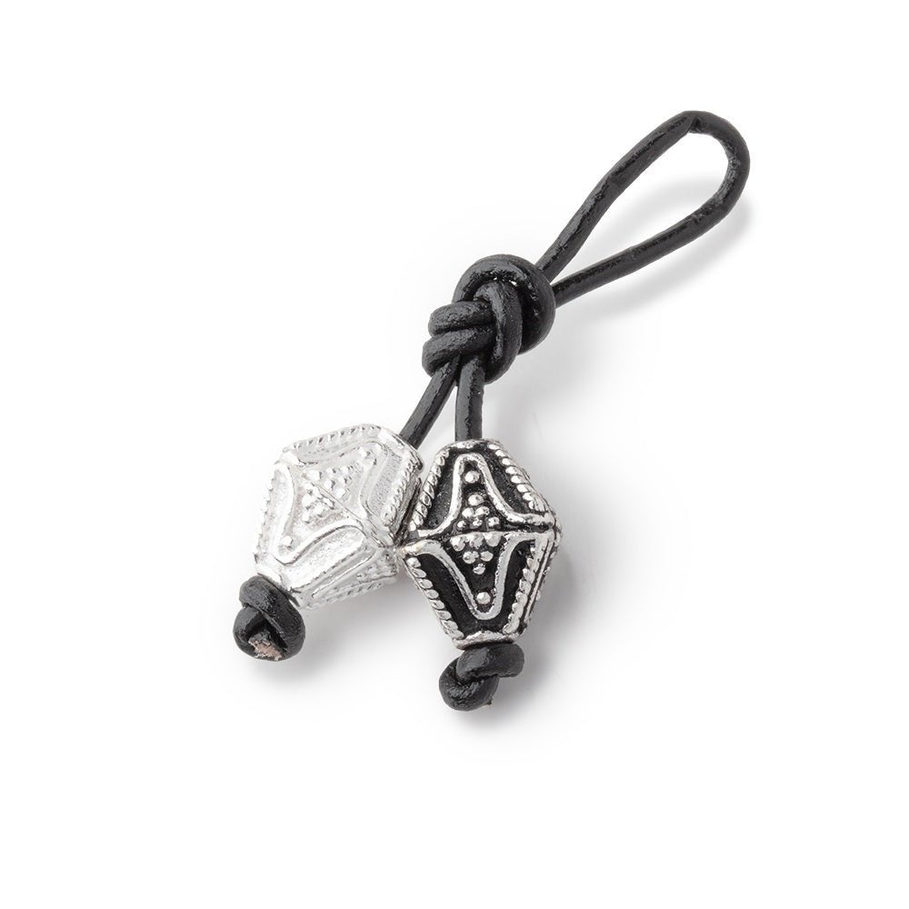10×8 mm Silver-Plated Pyramid Beads with Milgrain & Rope Detail – Set of 4 - Atlanta Findings