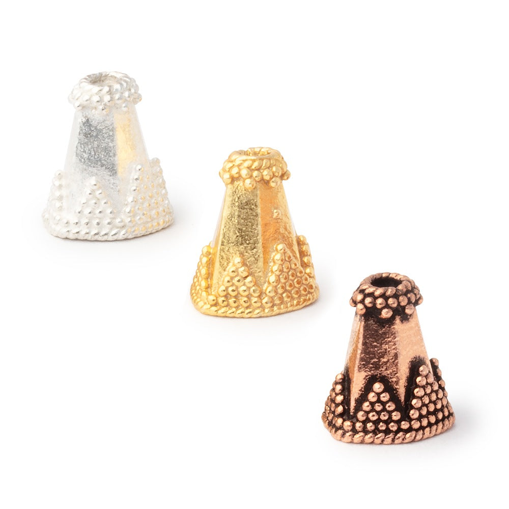 11.5x11mm Cone Beads with a Miligrain Triangular Design Set of 4 - AtlantaFindingsCompany.com