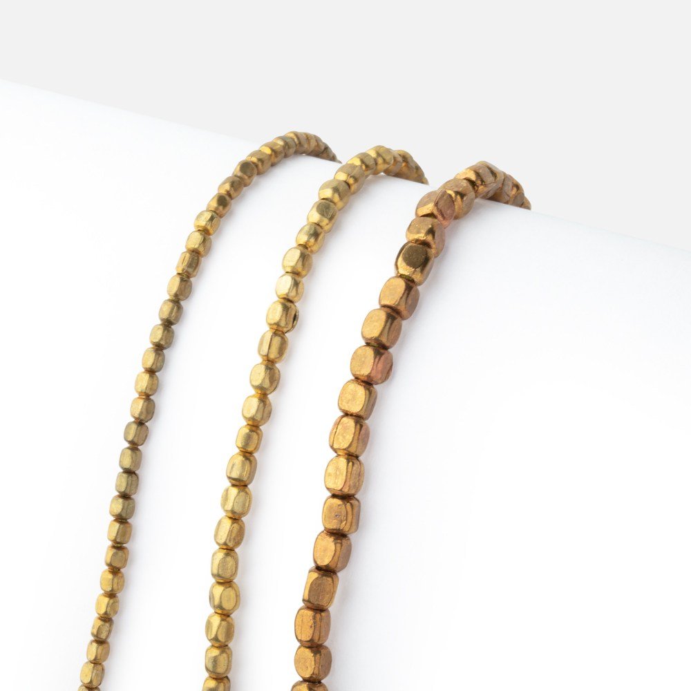 Solid Brass Plain Cube Beads - 8" Strand, Various Sizes - AtlantaFindingsCompany