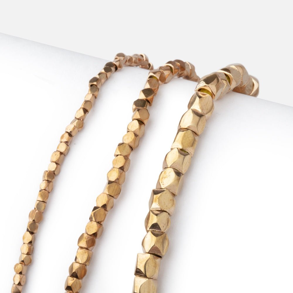 Hand Polished Red Brass Faceted Nugget Beads - 8" Strand - AtlantaFindingsCompany