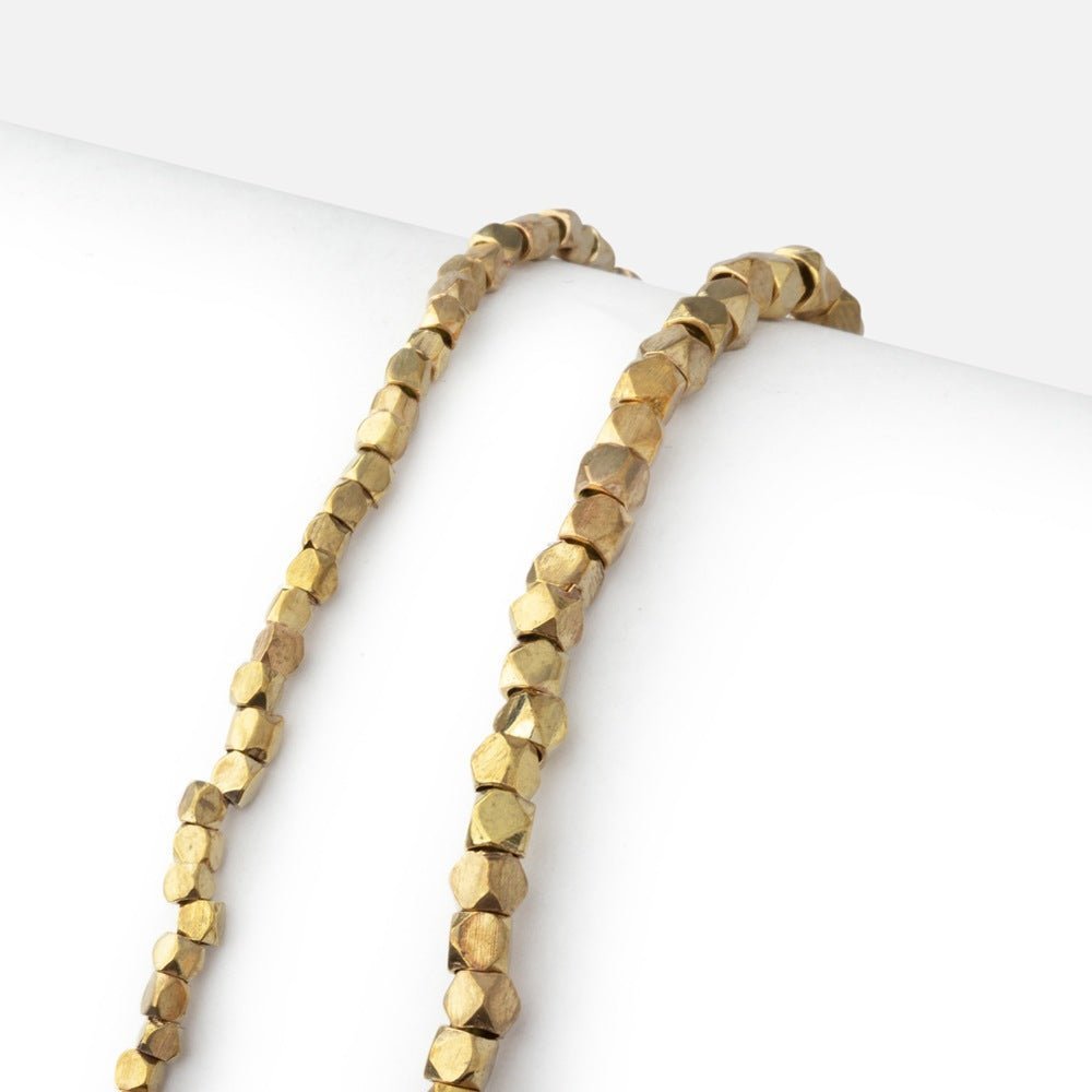 Hand - Polished Yellow Brass Faceted Nugget Beads - 8 - Inch Strand - AtlantaFindingsCompany