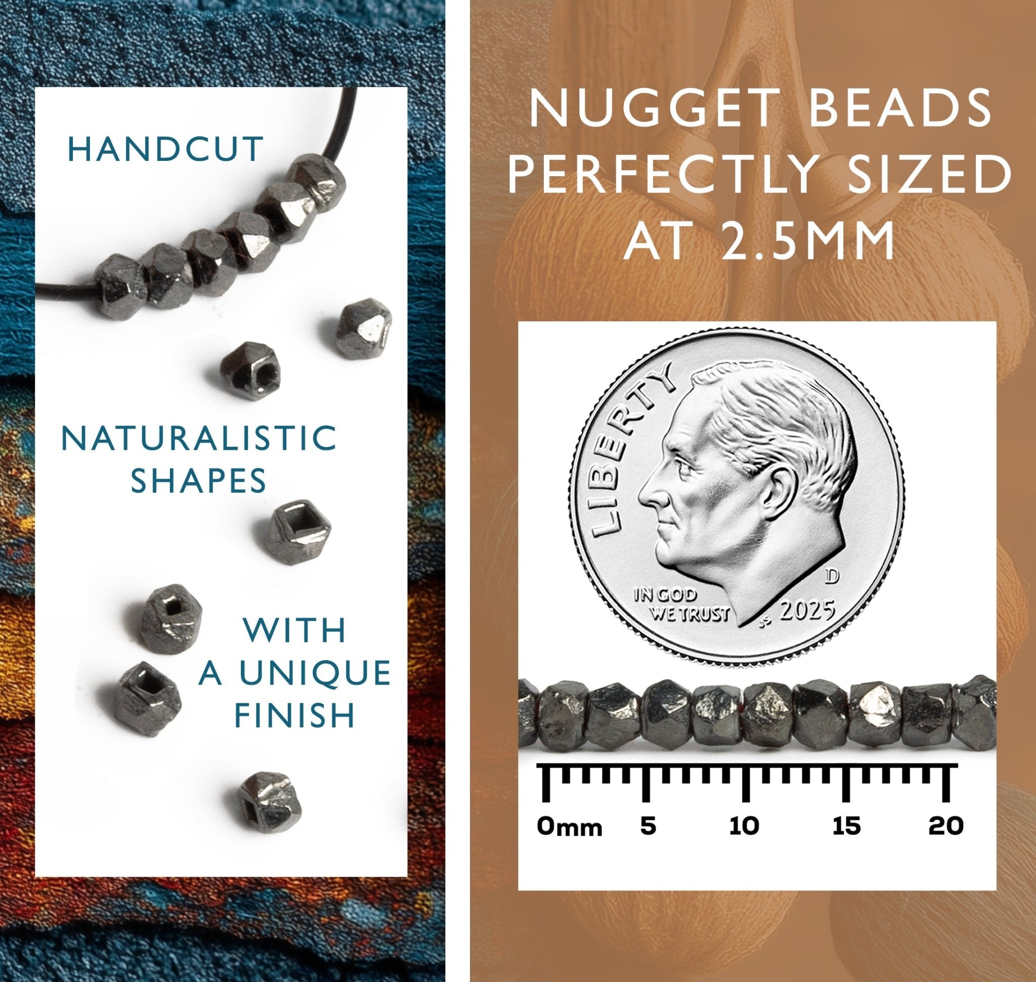 Premium 2.5mm Hand Cut Faceted Nugget Beads - Shiny Finish - AtlantaFindingsCompany