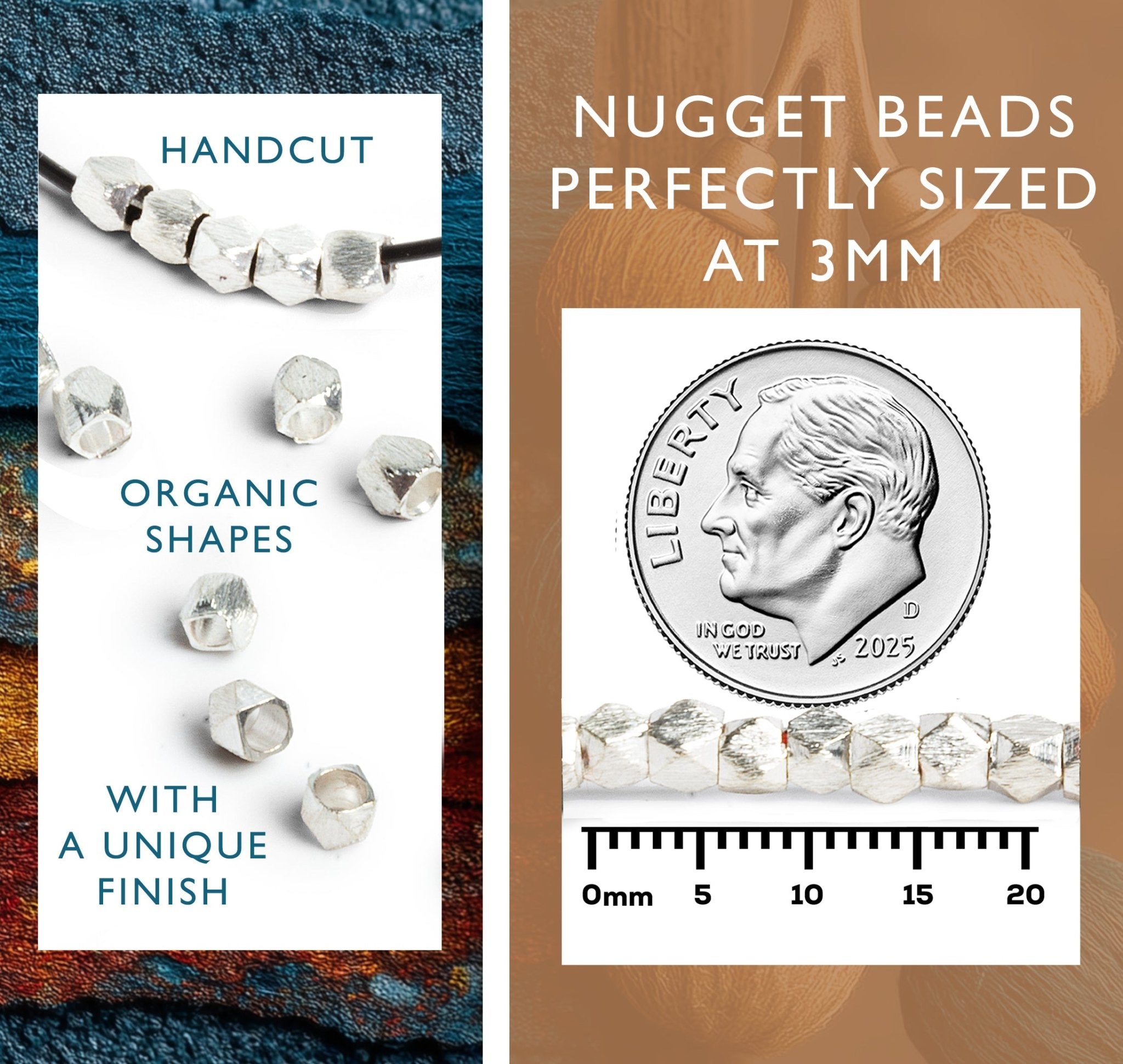 3mm Brushed Faceted Nugget Beads - Precision Cut Copper Beads - AtlantaFindingsCompany