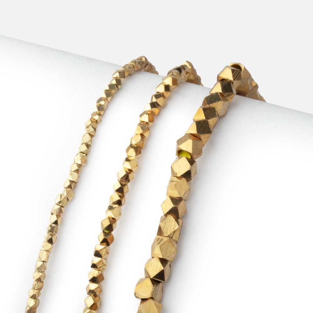 8" Strand of Shiny Brass Faceted Nugget Beads - AtlantaFindingsCompany