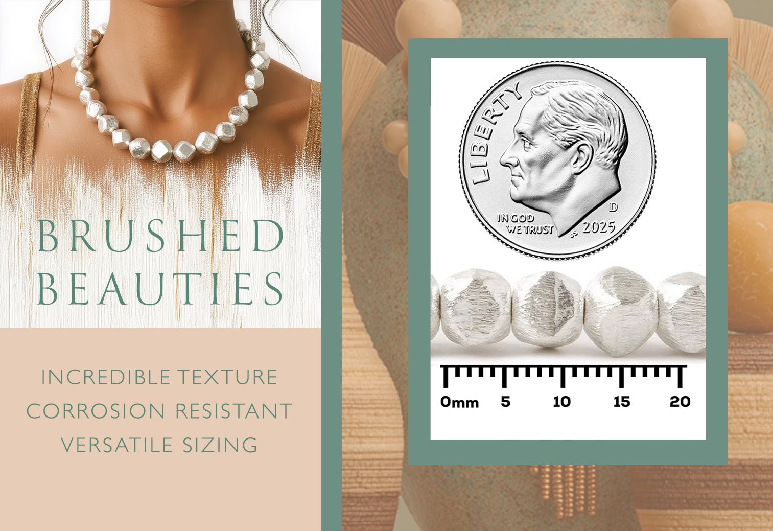 6mm Brushed Faceted Nugget Beads - 8 Inch Strand (Approx. 34 Pieces) - AtlantaFindingsCompany